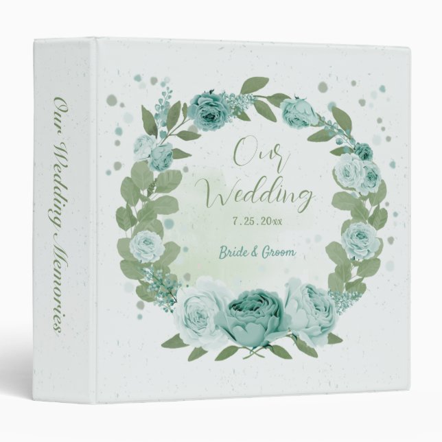 beautiful blue floral wreath wedding 3 ring binder (Front/Spine)