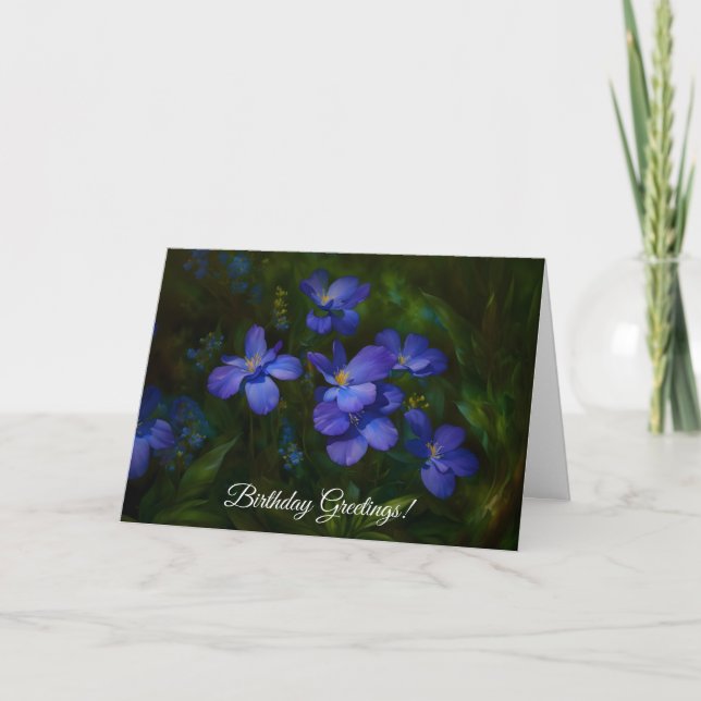 Beautiful Blue Flower Garden Art Birthday Card (Front)