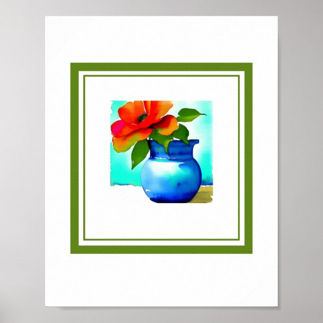 Beautiful Blue Flower Vase Left Side Flower Poste Poster (Front)