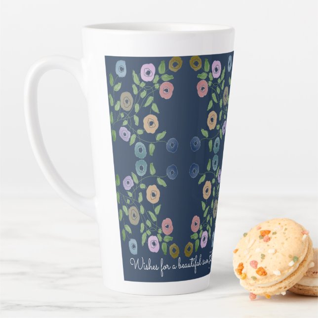Beautiful Blue Flowered Large Latte Mug (In Situ)