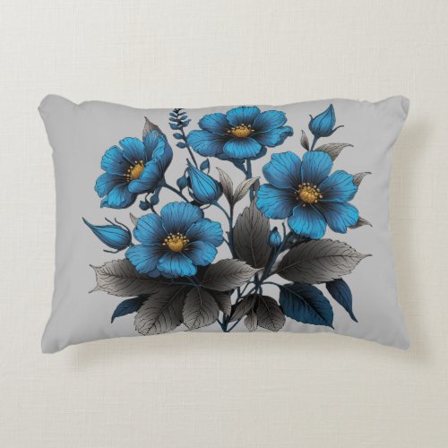 beautiful blue flowers accent pillow