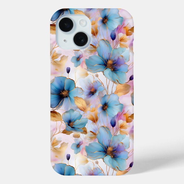 Beautiful Blue Flowers Alcohol Ink in Soft Pastels Case-Mate iPhone Case (Back)