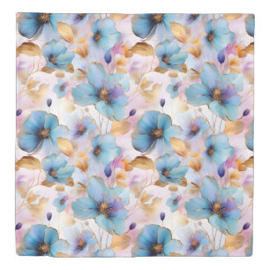 Beautiful Blue Flowers Alcohol Ink in Soft Pastels Duvet Cover