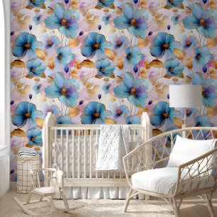 Beautiful Blue Flowers Alcohol Ink in Soft Pastels Wallpaper