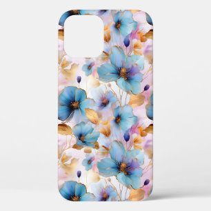 Beautiful Blue Flowers Alcohol Ink Pastel iPhone 12 Case