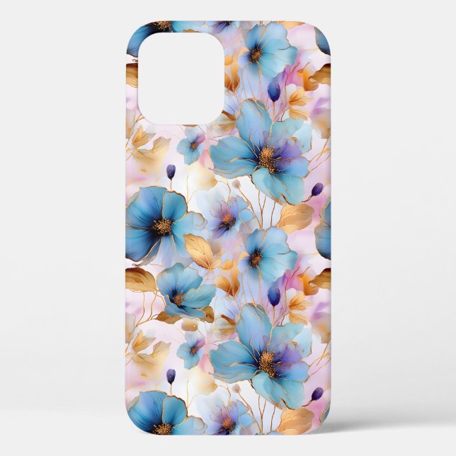 Beautiful Blue Flowers Alcohol Ink Pastel Case-Mate iPhone Case (Back)