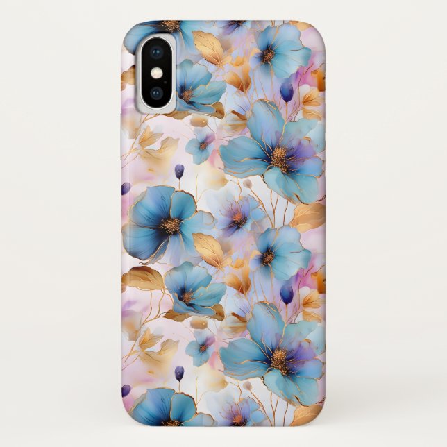 Beautiful Blue Flowers Alcohol Ink Pastel Case-Mate iPhone Case (Back)