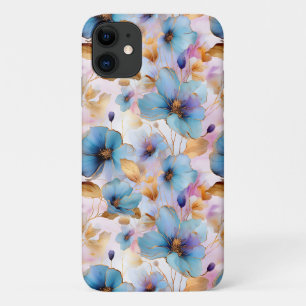 Beautiful Blue Flowers Alcohol Ink Pastel iPhone 11 Case