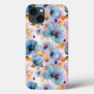 Beautiful Blue Flowers Alcohol Ink Pastel iPhone 13 Case