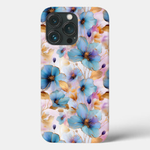 Beautiful Blue Flowers Alcohol Ink Pastel iPhone 13 Pro Case