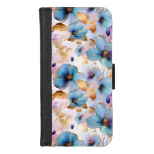 Beautiful Blue Flowers Alcohol Ink Pastel iPhone 8/7 Wallet Case