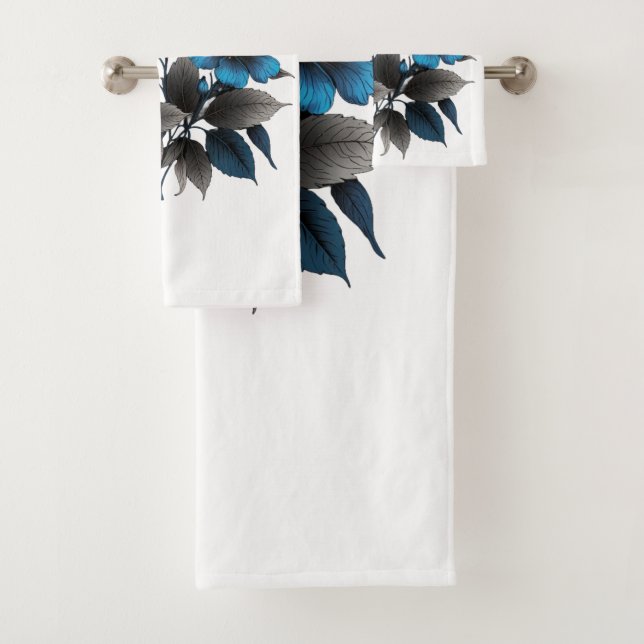 beautiful blue flowers bath towel set (Insitu)