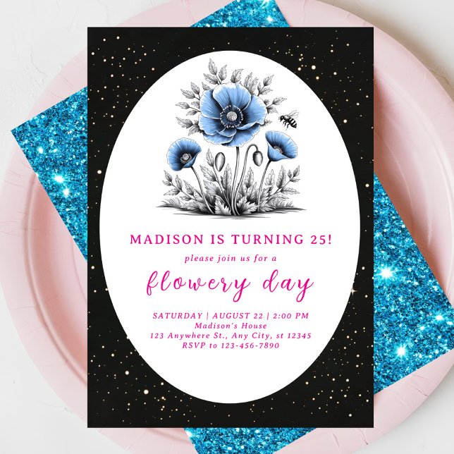 Beautiful blue flowers birthday invitation (Creator Uploaded)