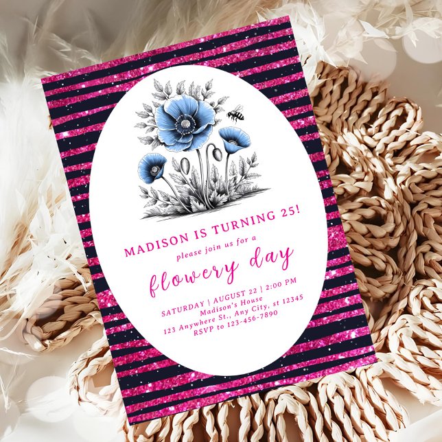 Beautiful blue flowers birthday invitation (Creator Uploaded)