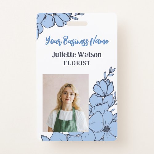 Beautiful Blue Flowers Floral Employee ID Photo Badge