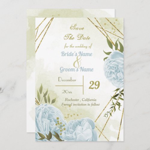 beautiful blue flowers green leaves botanical save the date