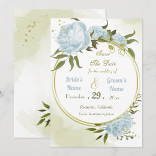 beautiful blue flowers green leaves wreath save the date