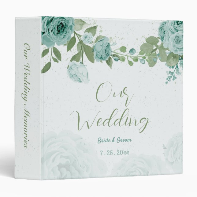 beautiful blue flowers greenery botanical wedding 3 ring binder (Front/Spine)