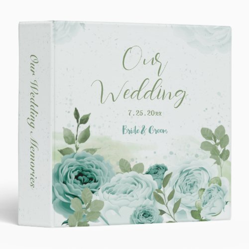 beautiful blue flowers greenery botanical wedding 3 ring binder