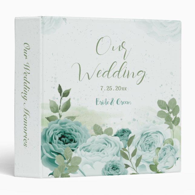 beautiful blue flowers greenery botanical wedding 3 ring binder (Front/Spine)