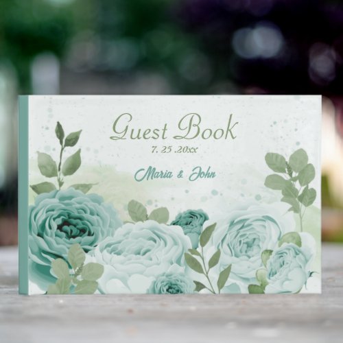 beautiful blue flowers greenery botanical wedding guest book