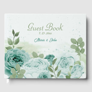 beautiful blue flowers greenery botanical wedding guest book