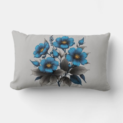 beautiful blue flowers lumbar pillow
