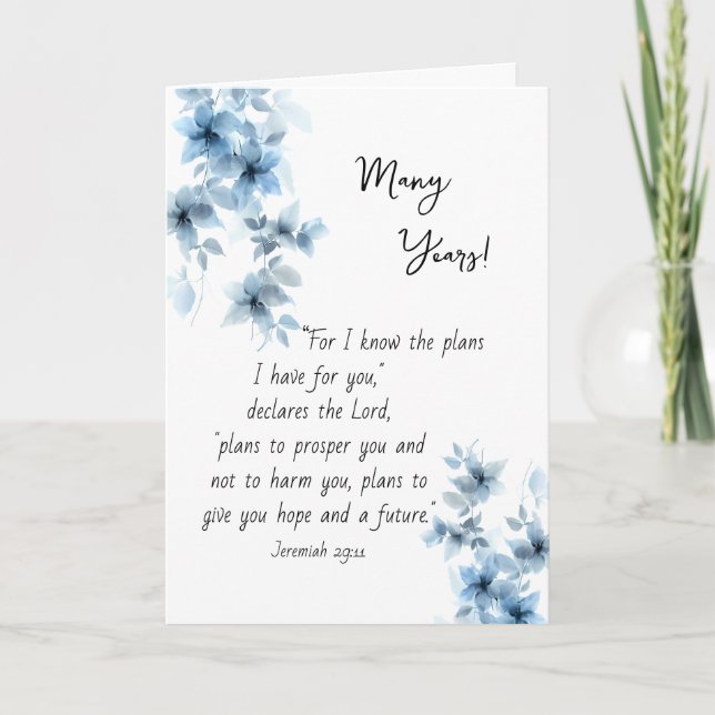 Beautiful Blue Flowers Orthodox Christian Birthday Card (Front)