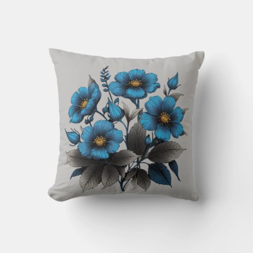 beautiful blue flowers throw pillow