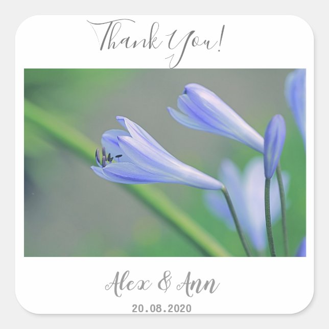 Beautiful Blue Flowers Wedding Favor Sticker (Front)