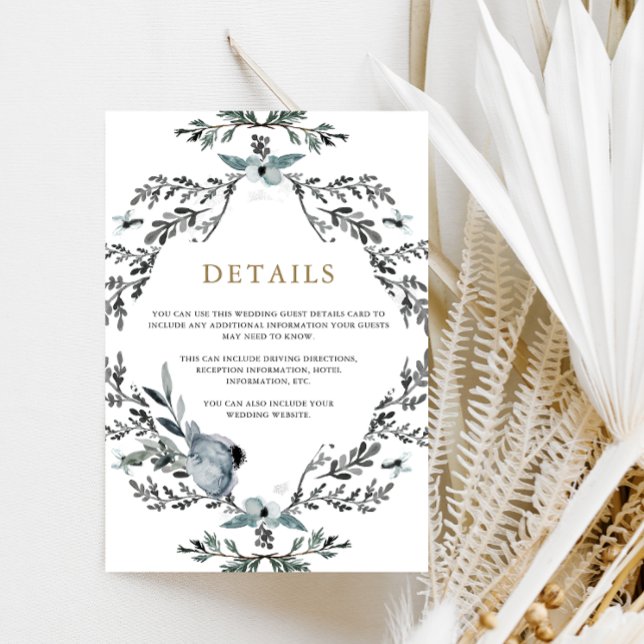 Beautiful Blue Foliage Wedding Guest Detail Enclosure Card (Creator Uploaded)