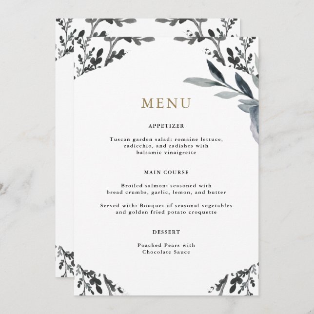 Beautiful Blue Foliage Wedding Menu (Front/Back)