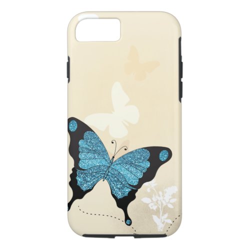 Beautiful Blue Glitter Butterfly iPhone Cover