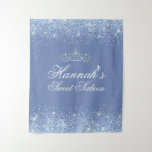 Beautiful Blue Glitter Sweet 16 Backdrop at Zazzle