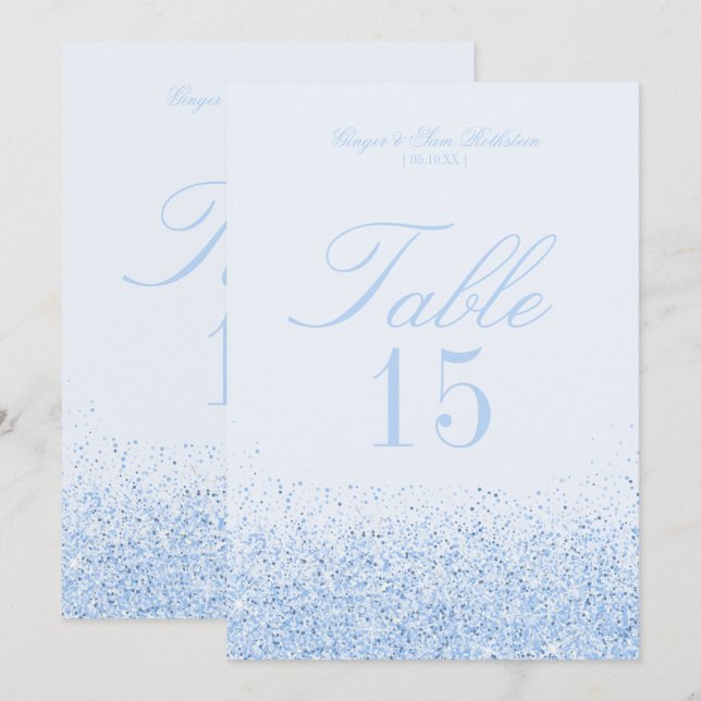 Beautiful Blue Glitter Wedding Table Number Cards (Front/Back)