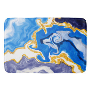 Beautiful Blue, Gold and White Swirls like Water Bath Mat