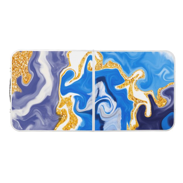 Beautiful Blue, Gold and White Swirls like Water  Beer Pong Table (Top)