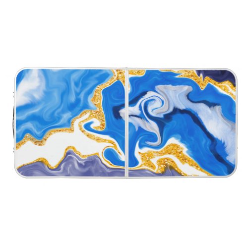 Beautiful Blue Gold and White Swirls like Water Beer Pong Table