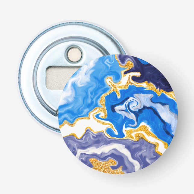 Beautiful Blue, Gold and White Swirls like Water  Bottle Opener (Front)