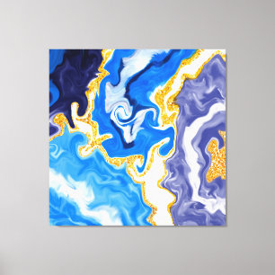 Beautiful Blue, Gold and White Swirls like Water Canvas Print