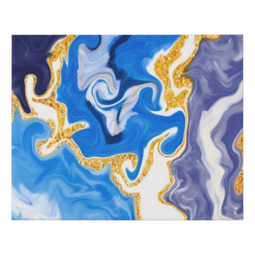 Beautiful Blue Gold and White Swirls like Water   Faux Canvas Print