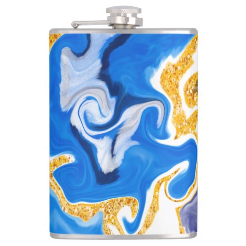 Beautiful Blue Gold and White Swirls like Water   Flask