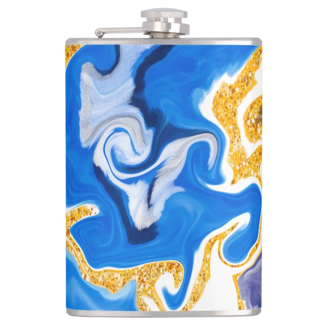 Beautiful Blue, Gold and White Swirls like Water   Flask (Front)