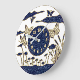 Beautiful Blue/Gold Butterflies Large Clock