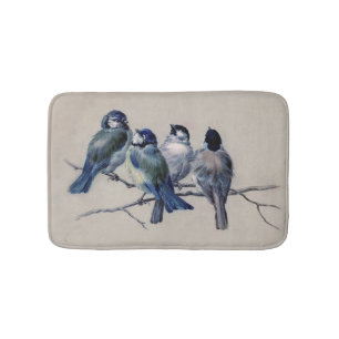 Beautiful Blue Gray Birds on a Branch Vintage Bath Mat