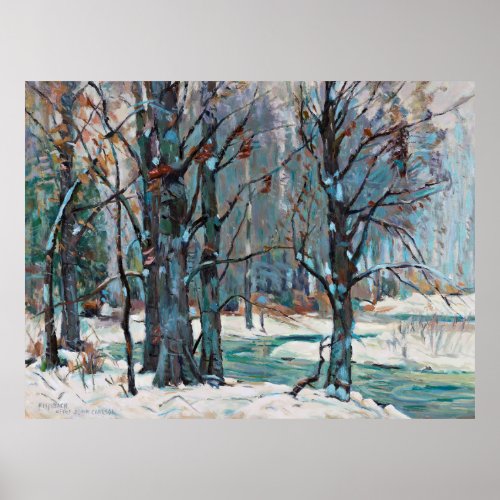  Beautiful Blue Gray Winter Snow Scene Poster