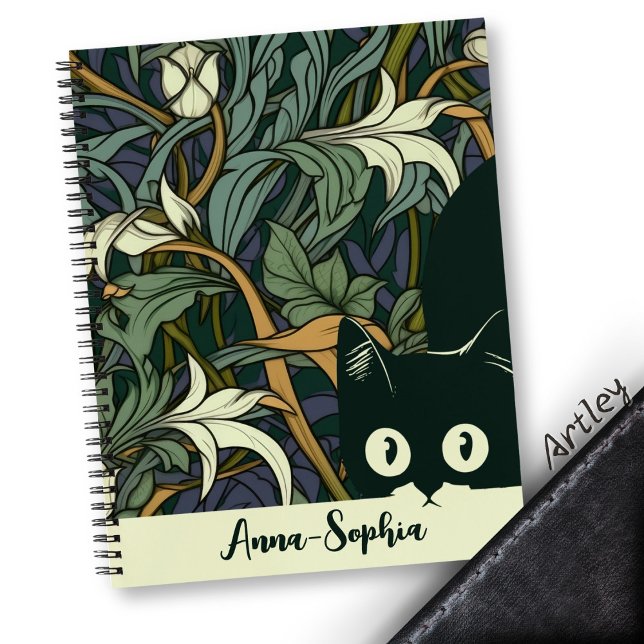 Beautiful Blue Green Art Nouveau Funny Cat Notebook (Creator Uploaded)