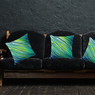 Beautiful Blue Green Linear Stylish Chic Throw Pillow