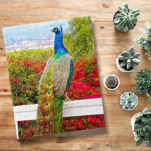 Beautiful Blue Green Peacock Photo Stylish Chic Jigsaw Puzzle