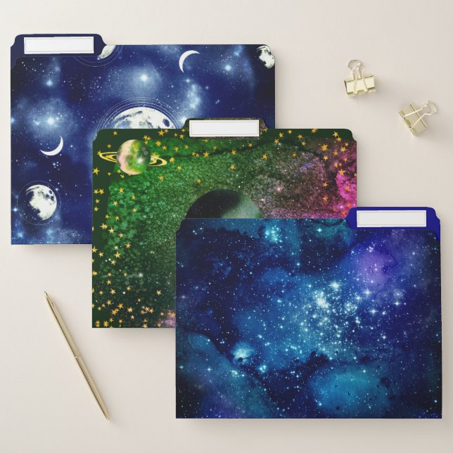 Beautiful blue green pink starry galaxy Moon File Folder (Set)